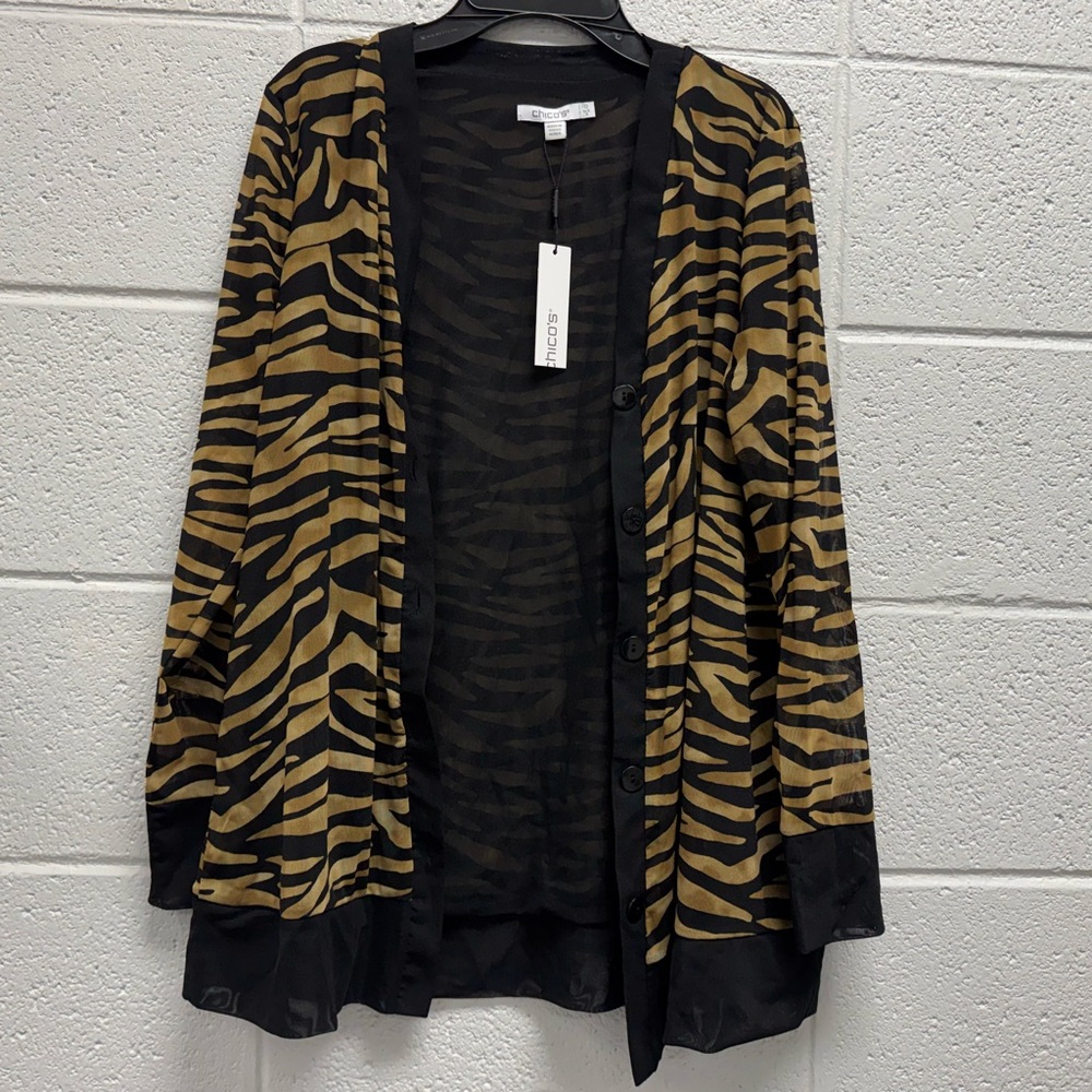 NWT Chico’s Semi-Sheer Tiger Print Cardigan Jacket |‎ Size S